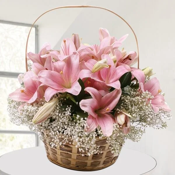 Pink Lily basket bouquet