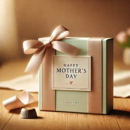DALL·E 2025-03-04 19.57.54 - A simple and elegant Mother's Day chocolate gift box, designed with minimalistic pastel packaging and a delicate satin ribbon. The box is closed, with (1) 2 a box with a bow and ribbon