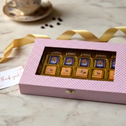 Pink Assorted Chocolates Box 20 Chocolics pink assorted chocolate gift box with ribbon and thank-you card